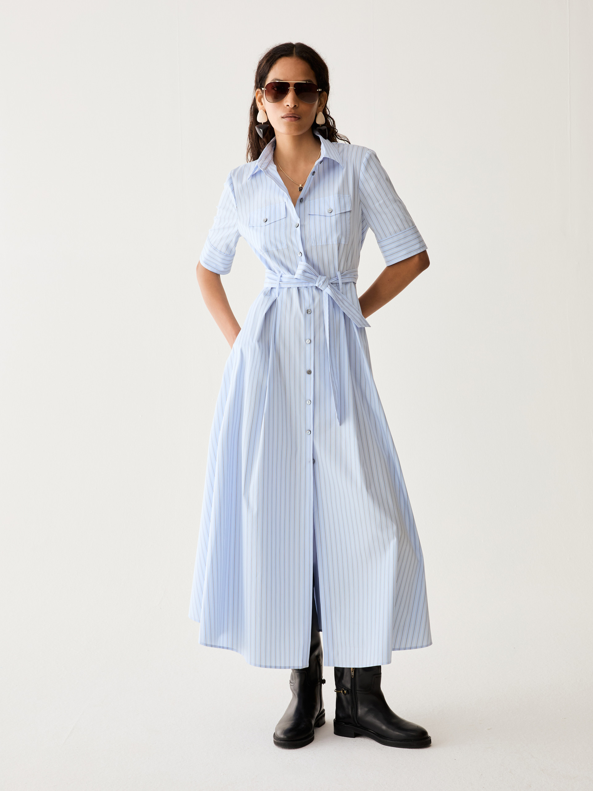 Long poplin shirt dress - LIGHT BLUE - Pennyblack - 5