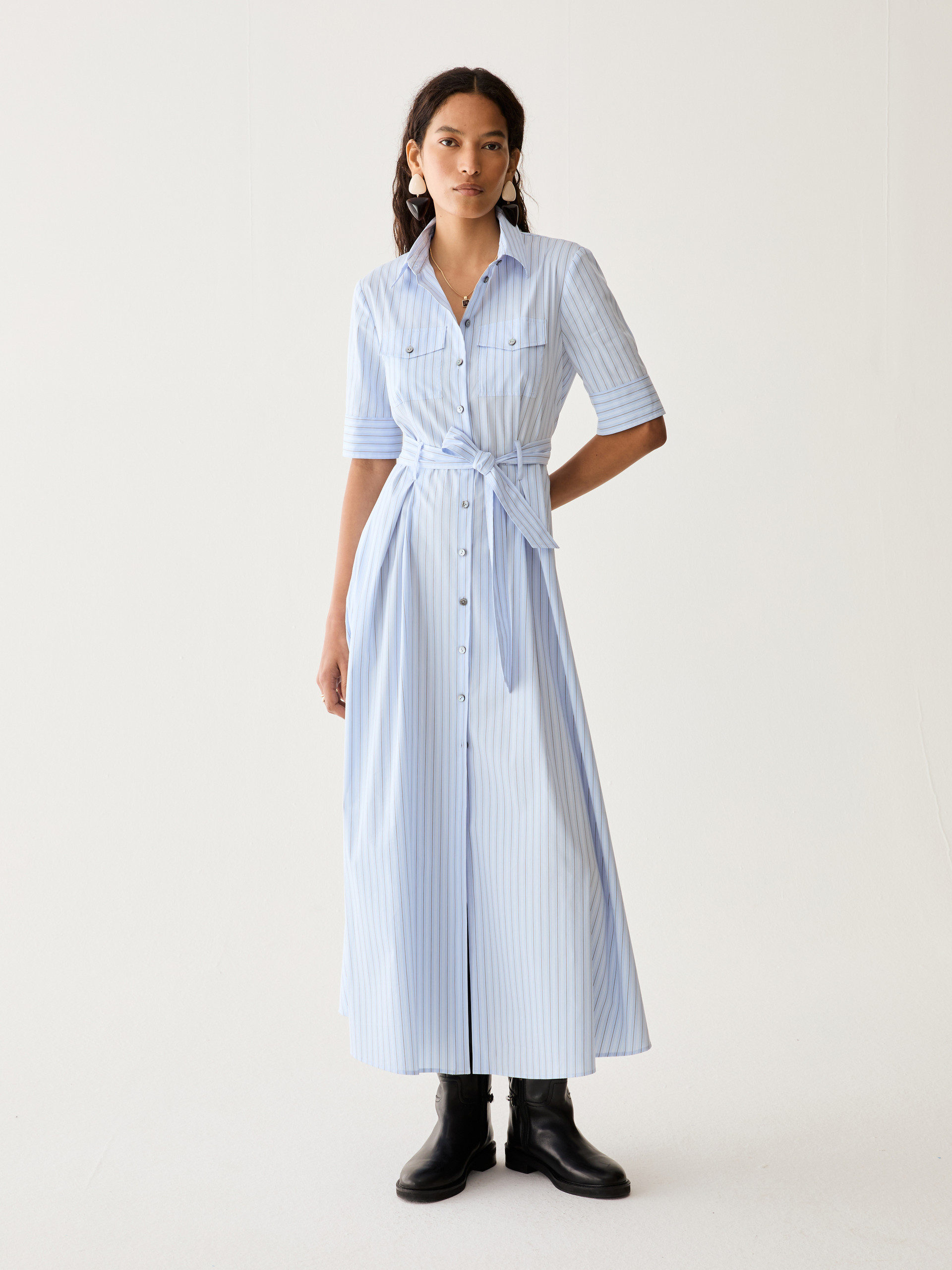 Long poplin shirt dress - LIGHT BLUE - Pennyblack - 1