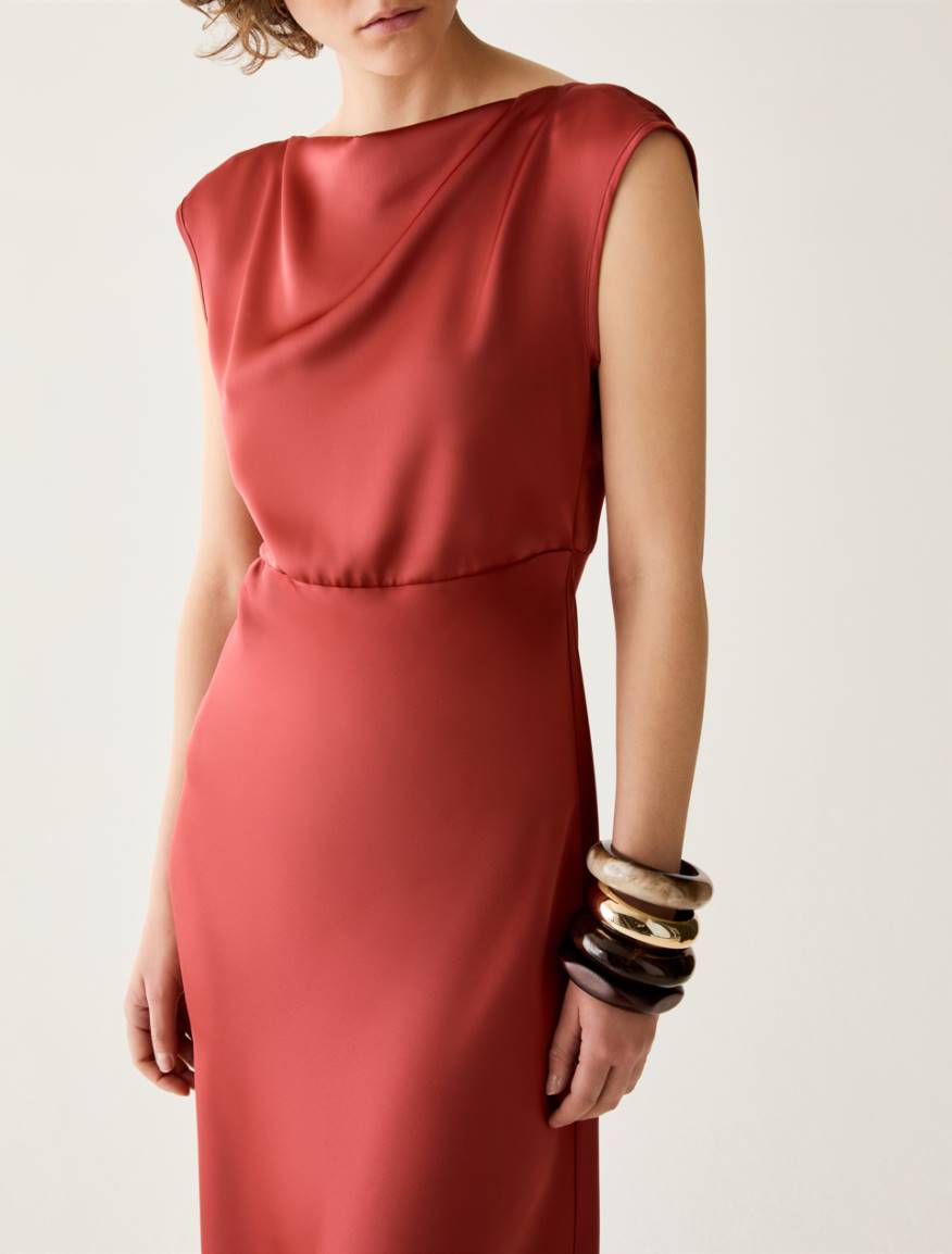 Satin dress with draping - RED - Pennyblack - 4