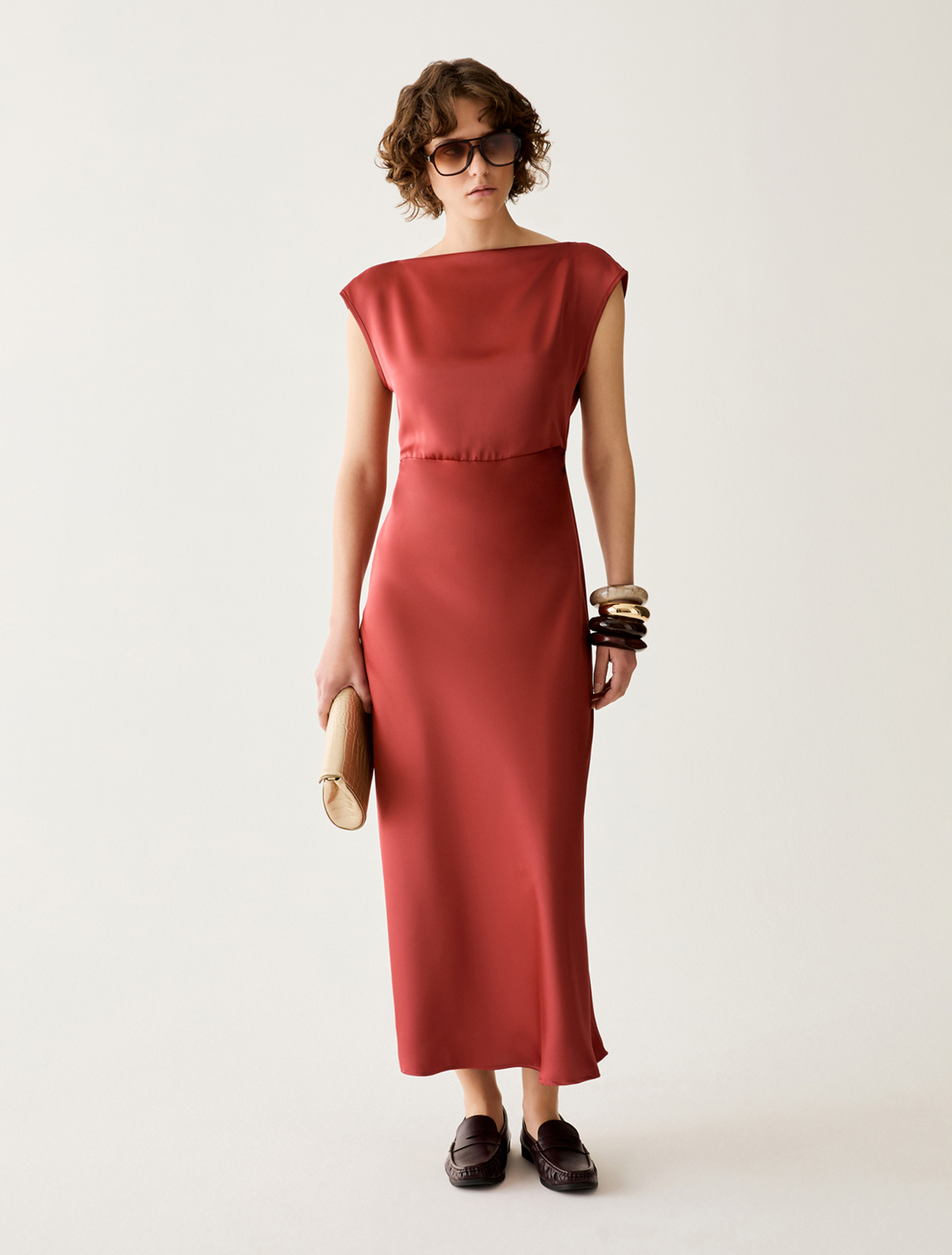 Satin dress with draping - RED - pennyblack