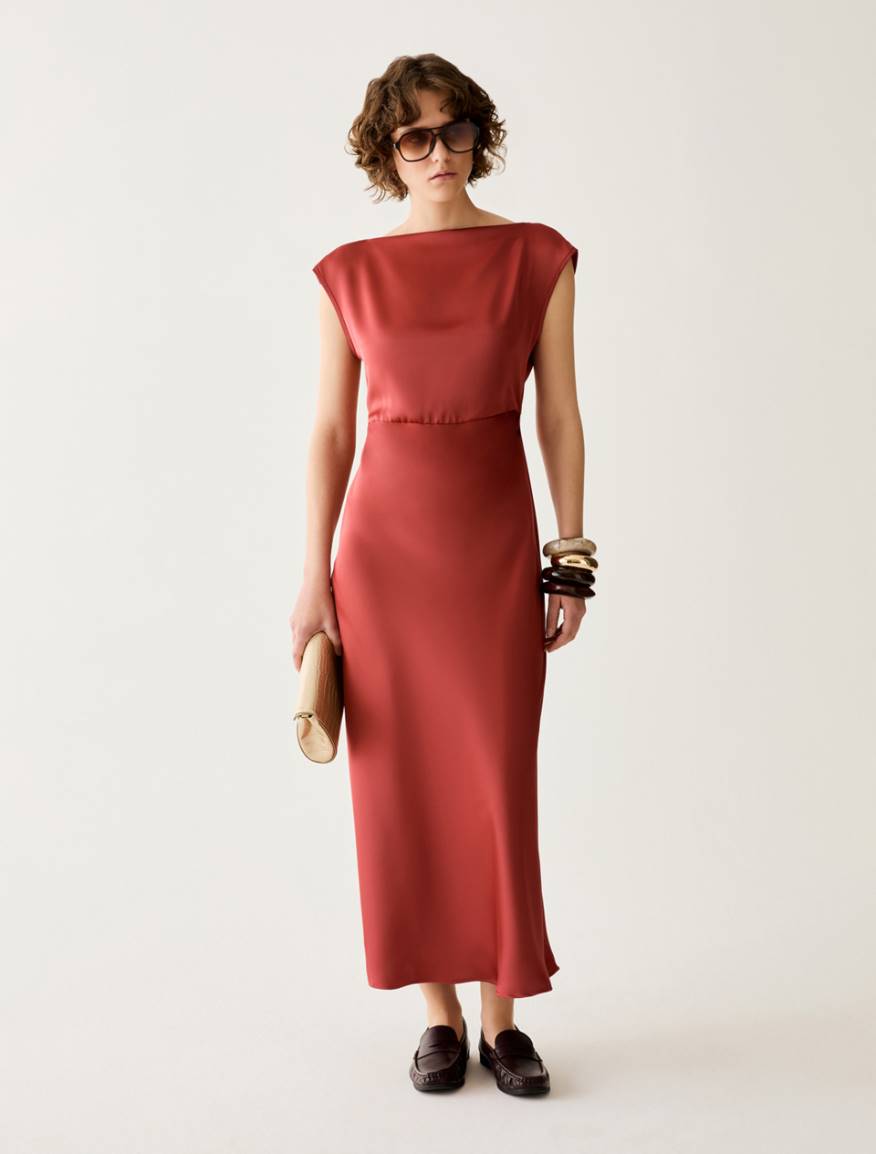 Satin dress with draping - RED - Pennyblack - 5