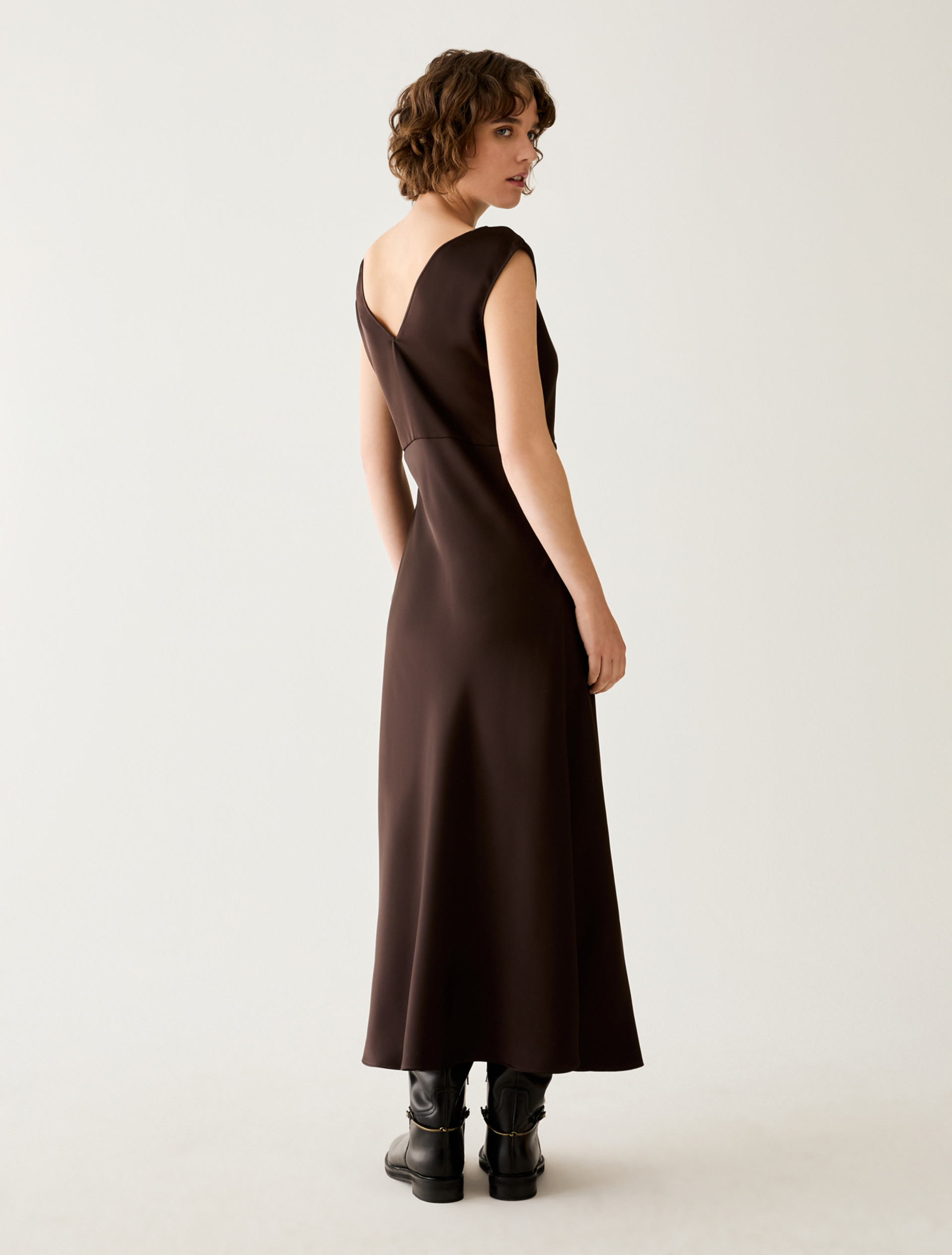 Satin dress with draping - DARK BOWN - Pennyblack - 3