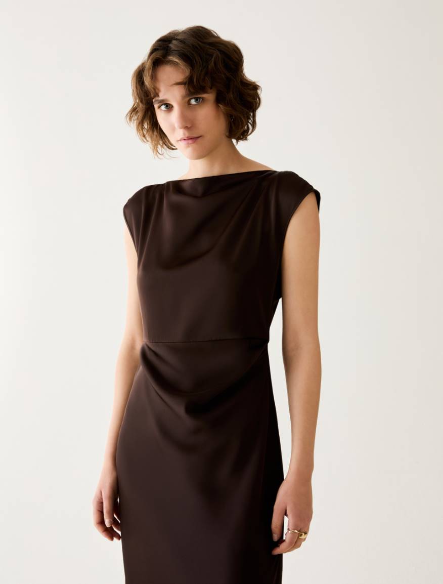 Satin dress with draping - DARK BOWN - Pennyblack - 4
