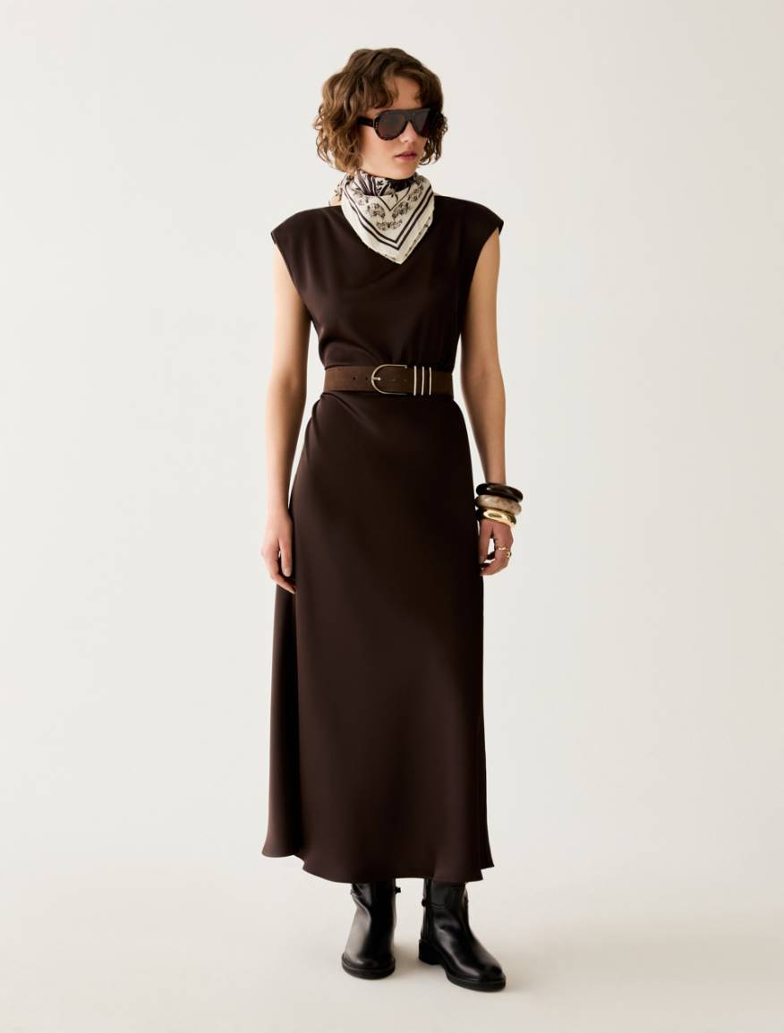 Satin dress with draping - DARK BOWN - Pennyblack - 5