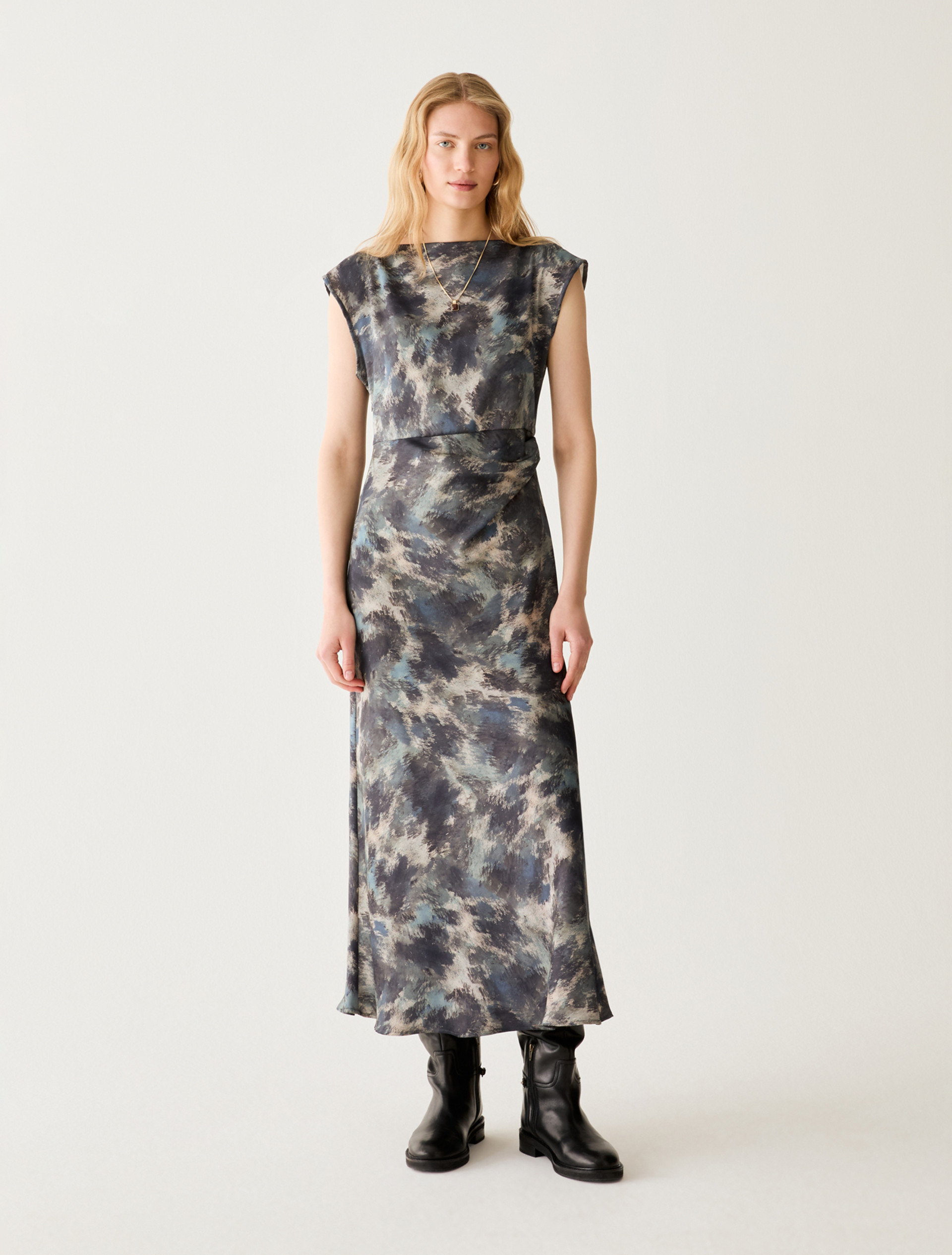 Satin dress with draping - LIGHT BLUE - Pennyblack - 1