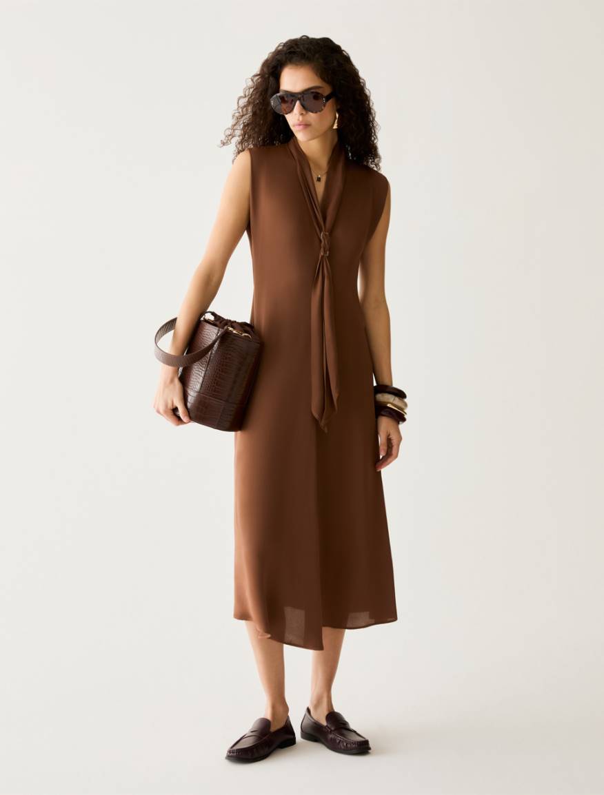 Double georgette midi dress - TOBACCO BROWN - Pennyblack - 5