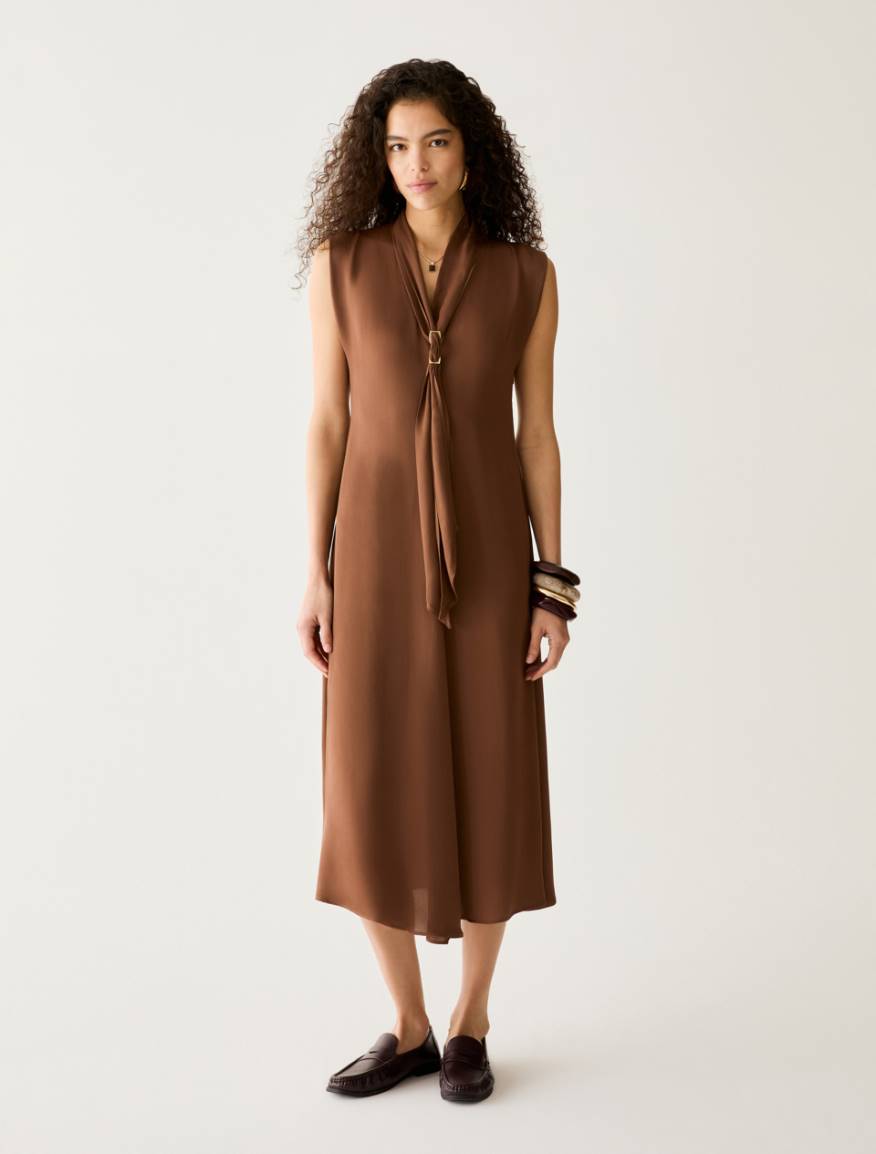 Double georgette midi dress - TOBACCO BROWN - Pennyblack