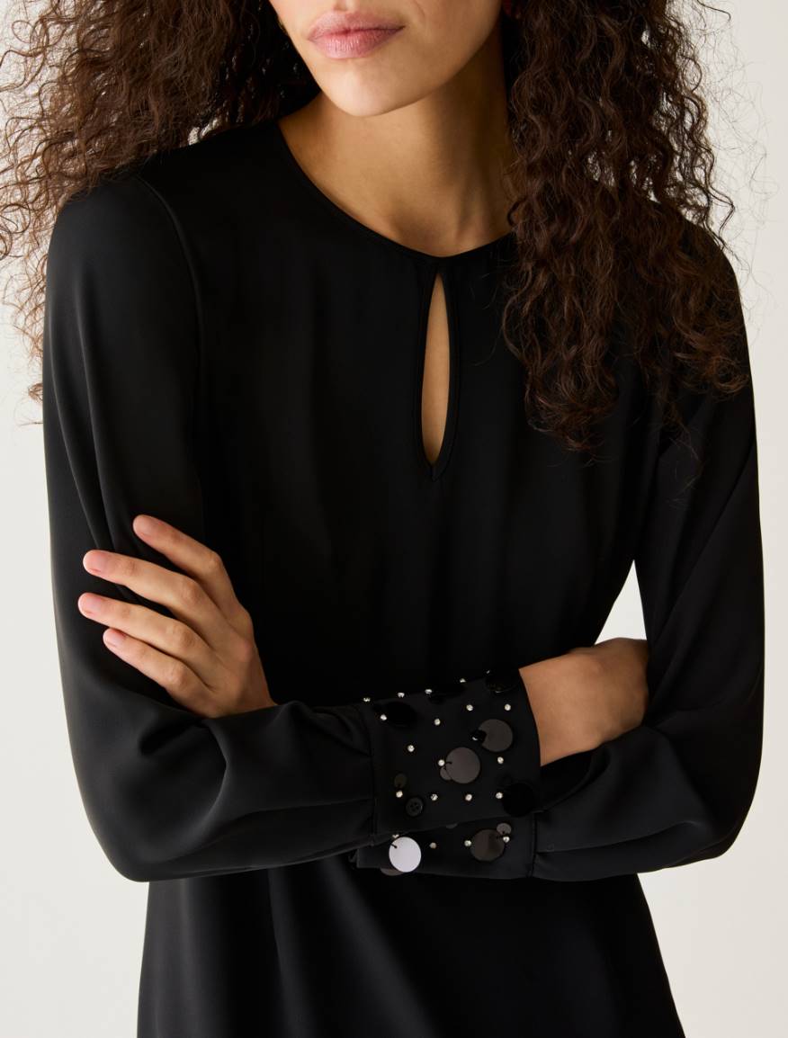 Sheath dress with bijou embroidery - BLACK - Pennyblack - 3