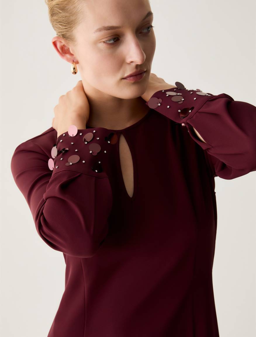 Sheath dress with bijou embroidery - BORDEAUX - Pennyblack - 4