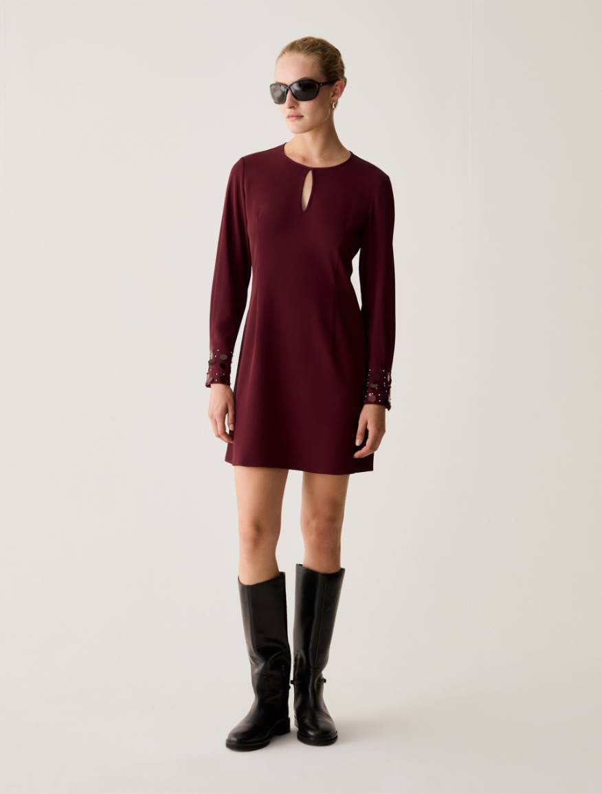 Sheath dress with bijou embroidery - BORDEAUX - Pennyblack - 5