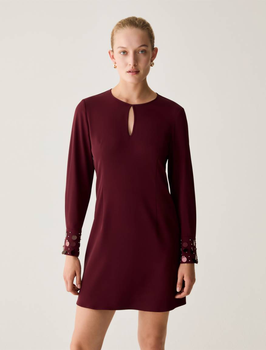 Sheath dress with bijou embroidery - BORDEAUX - Pennyblack