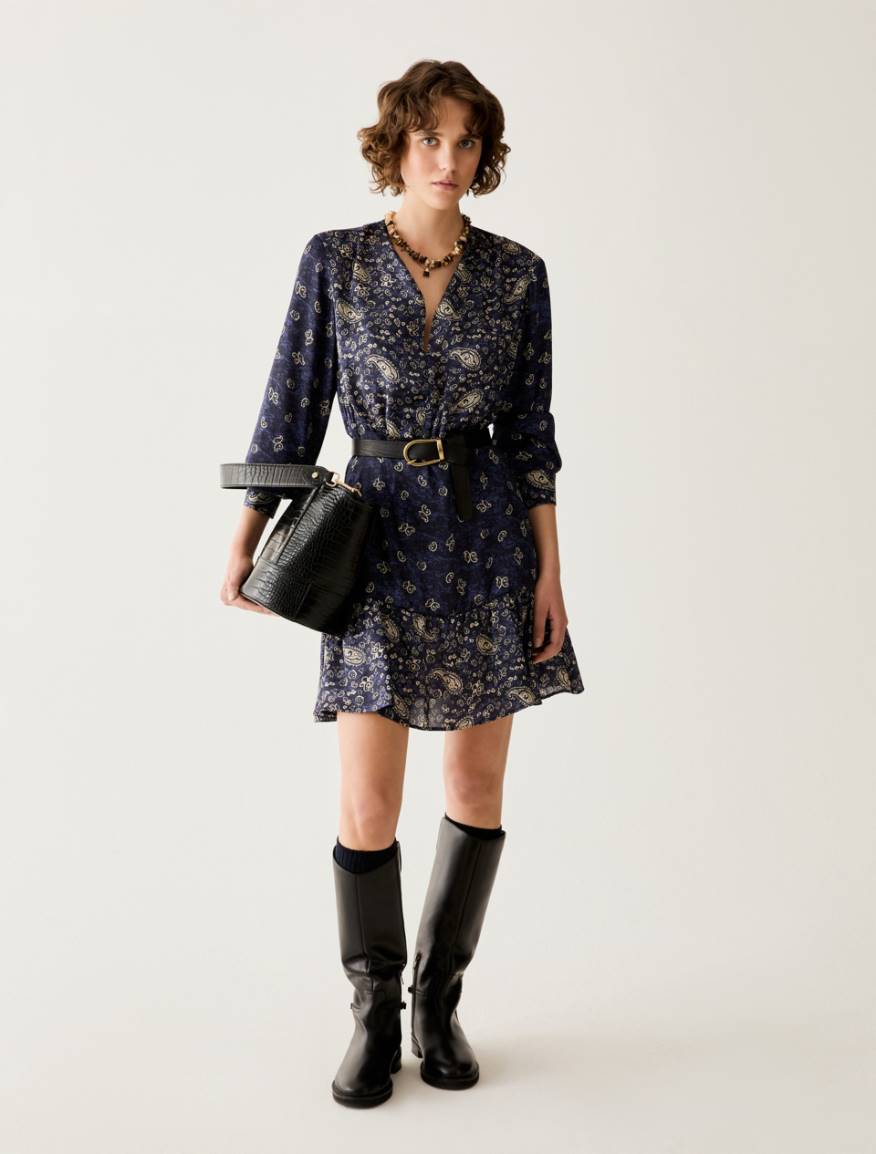Paisley-print satin dress - NAVY - Pennyblack - 5