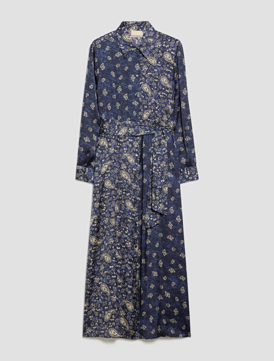 Paisley satin shirt dress - NAVY - Pennyblack - 2