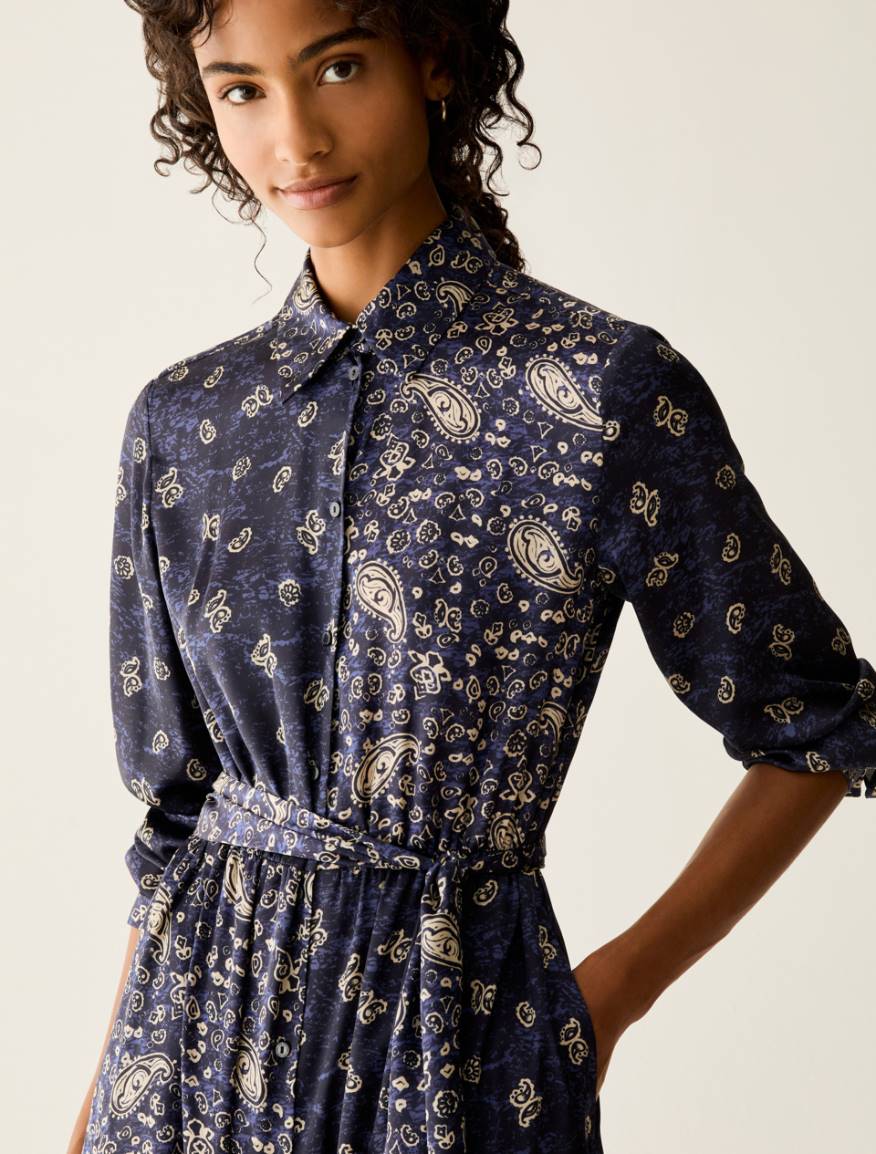 Paisley satin shirt dress - NAVY - Pennyblack - 4