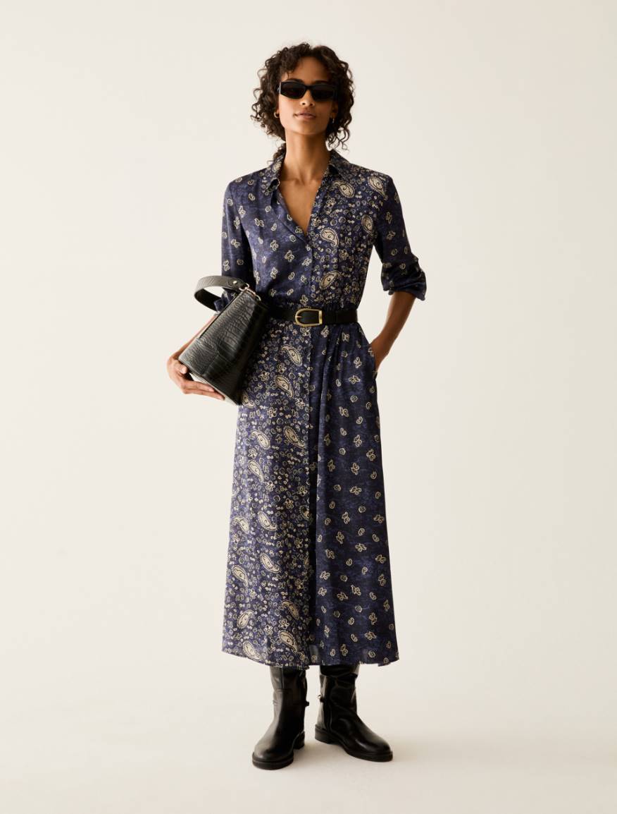 Paisley satin shirt dress - NAVY - Pennyblack - 5