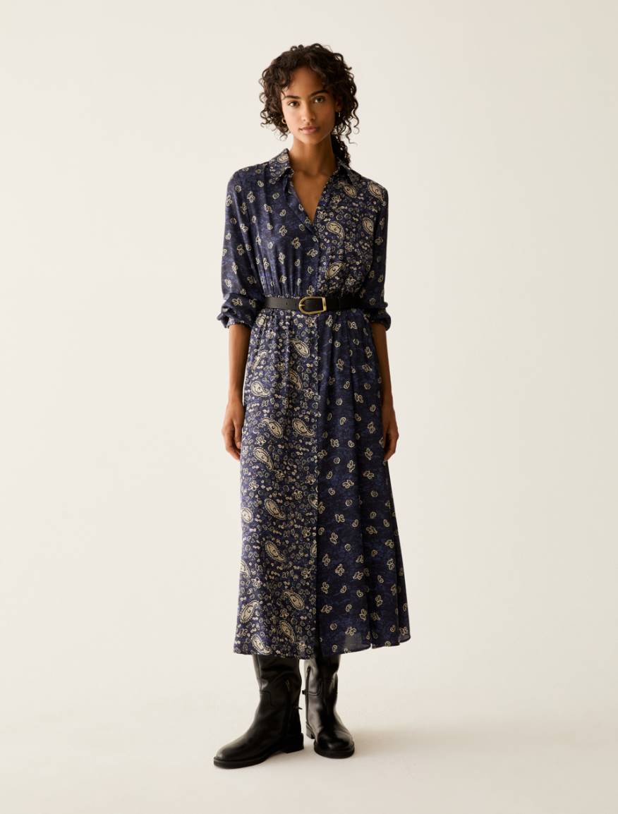 Paisley satin shirt dress - NAVY - Pennyblack