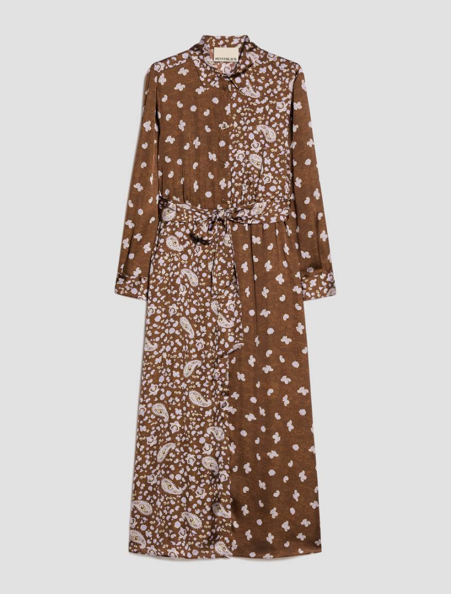 Paisley satin shirt dress - TOBACCO BROWN - Pennyblack - 2
