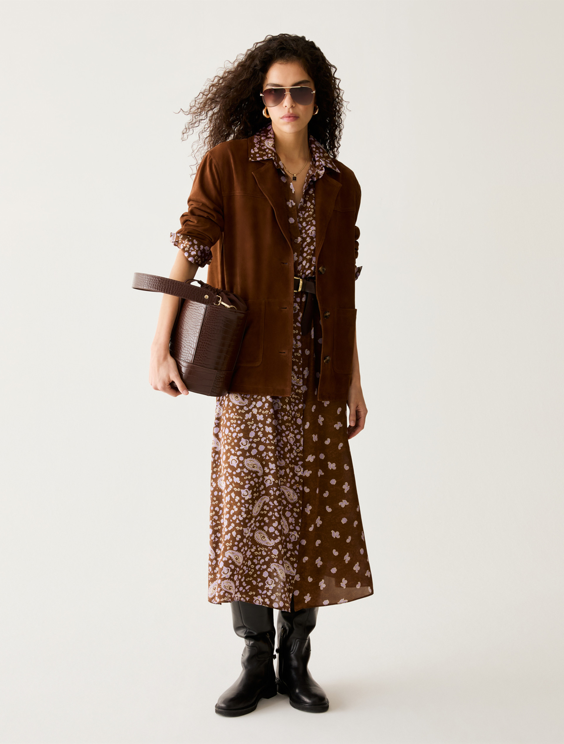 Paisley satin shirt dress - TOBACCO BROWN - Pennyblack - 5
