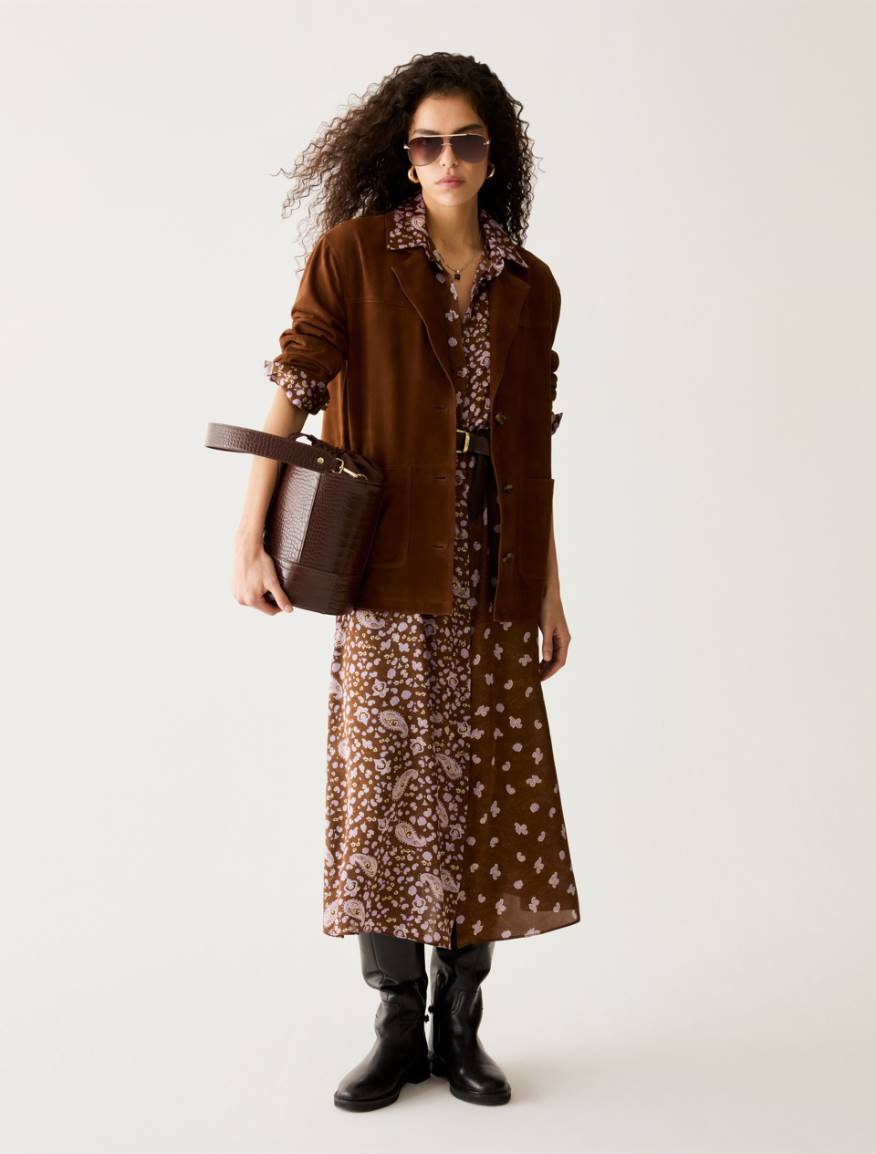 Paisley satin shirt dress - TOBACCO BROWN - Pennyblack - 5