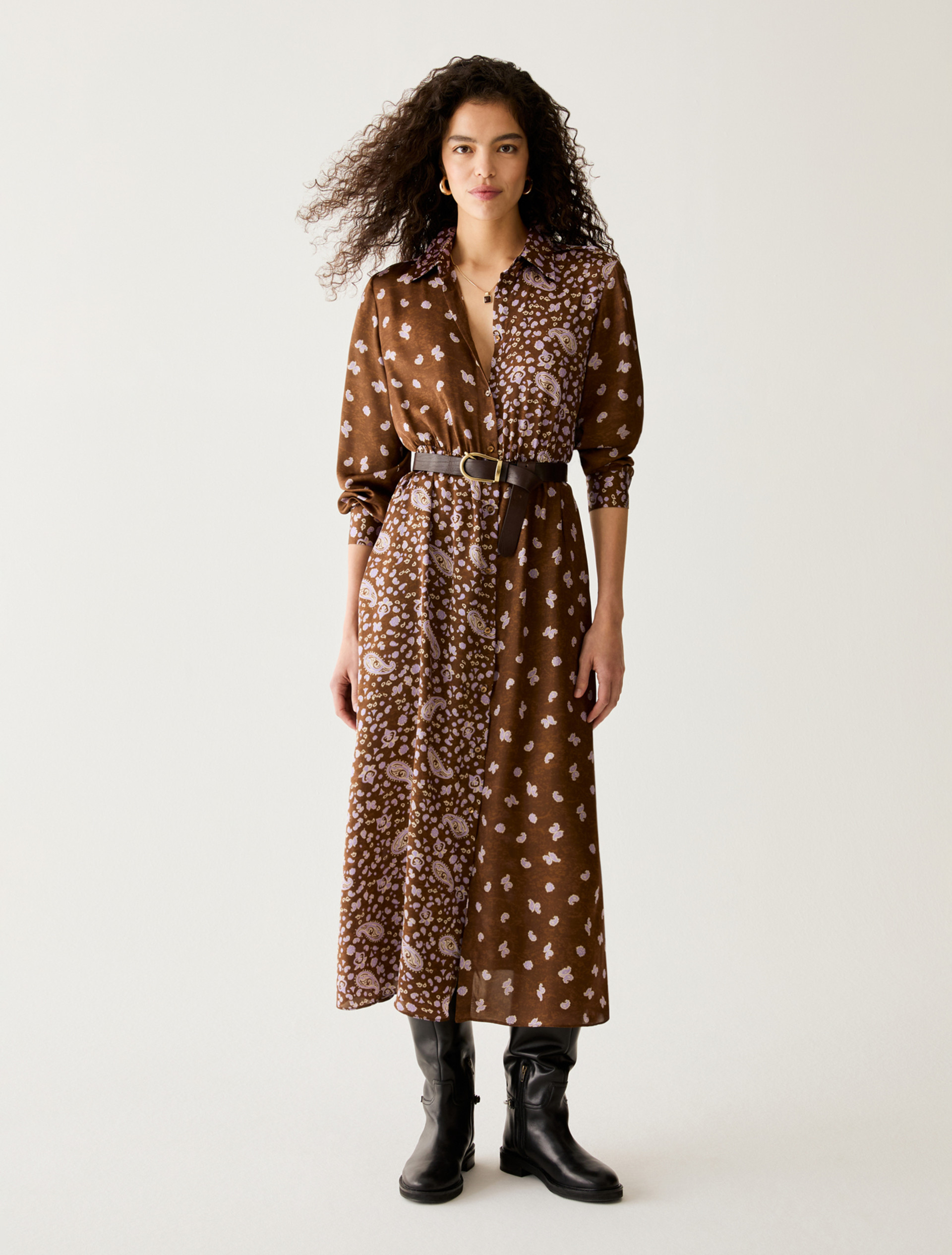 Paisley satin shirt dress - TOBACCO BROWN - Pennyblack - 1