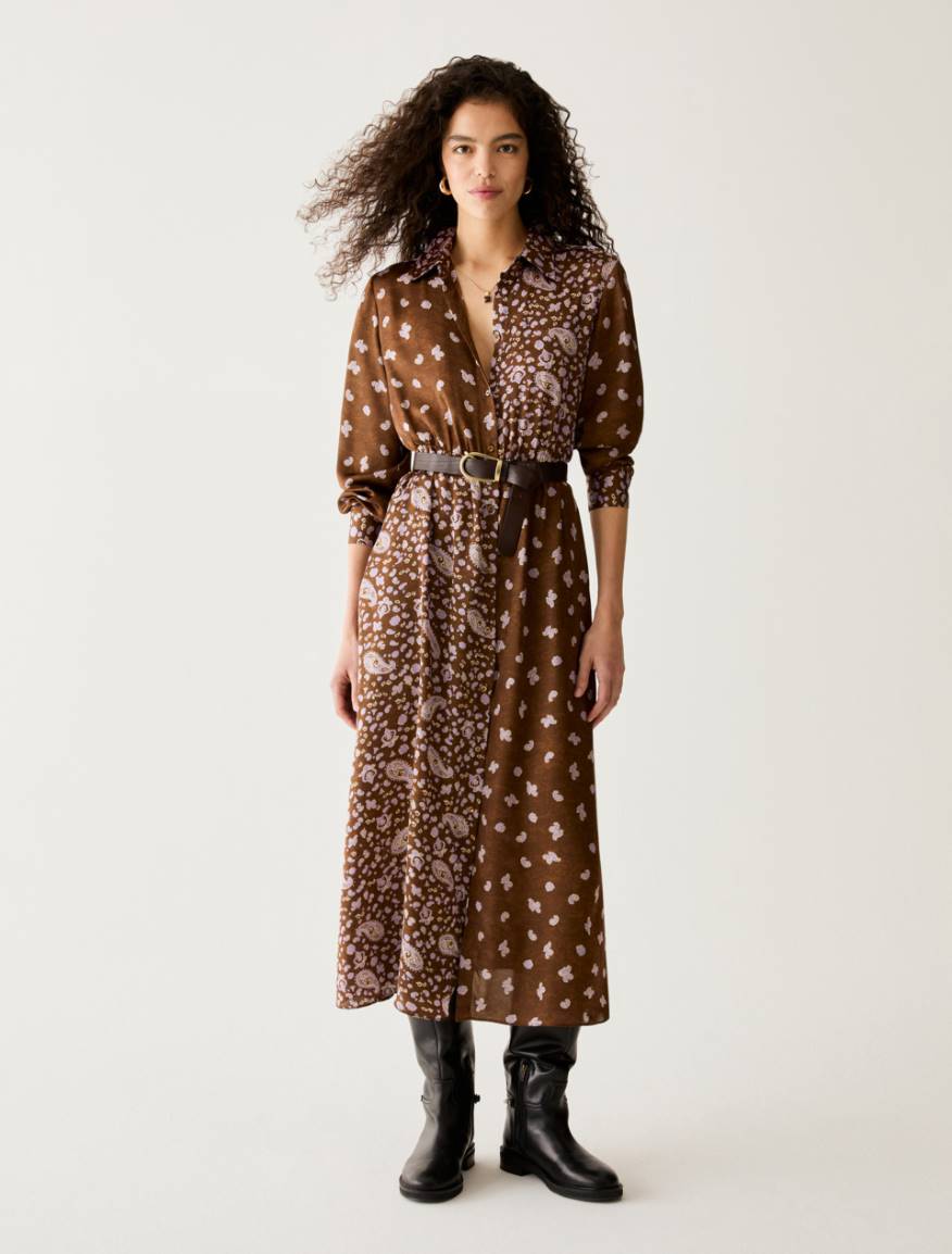 Paisley satin shirt dress - TOBACCO BROWN - Pennyblack