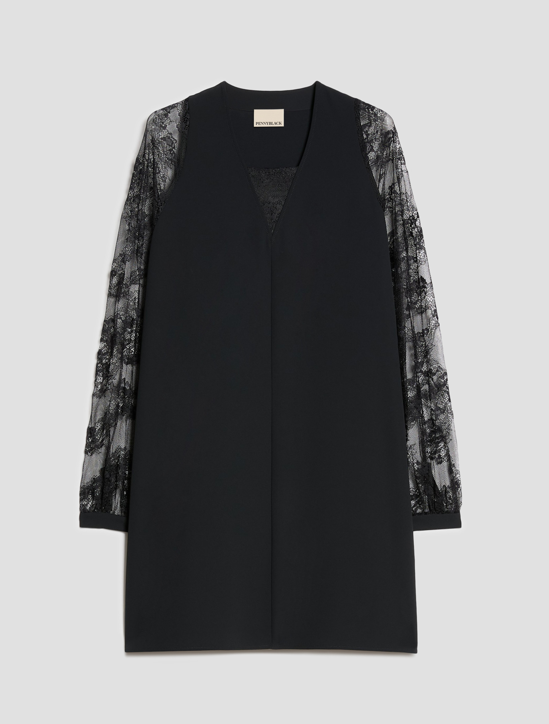 Twill and lace tunic dress - BLACK - Pennyblack - 2