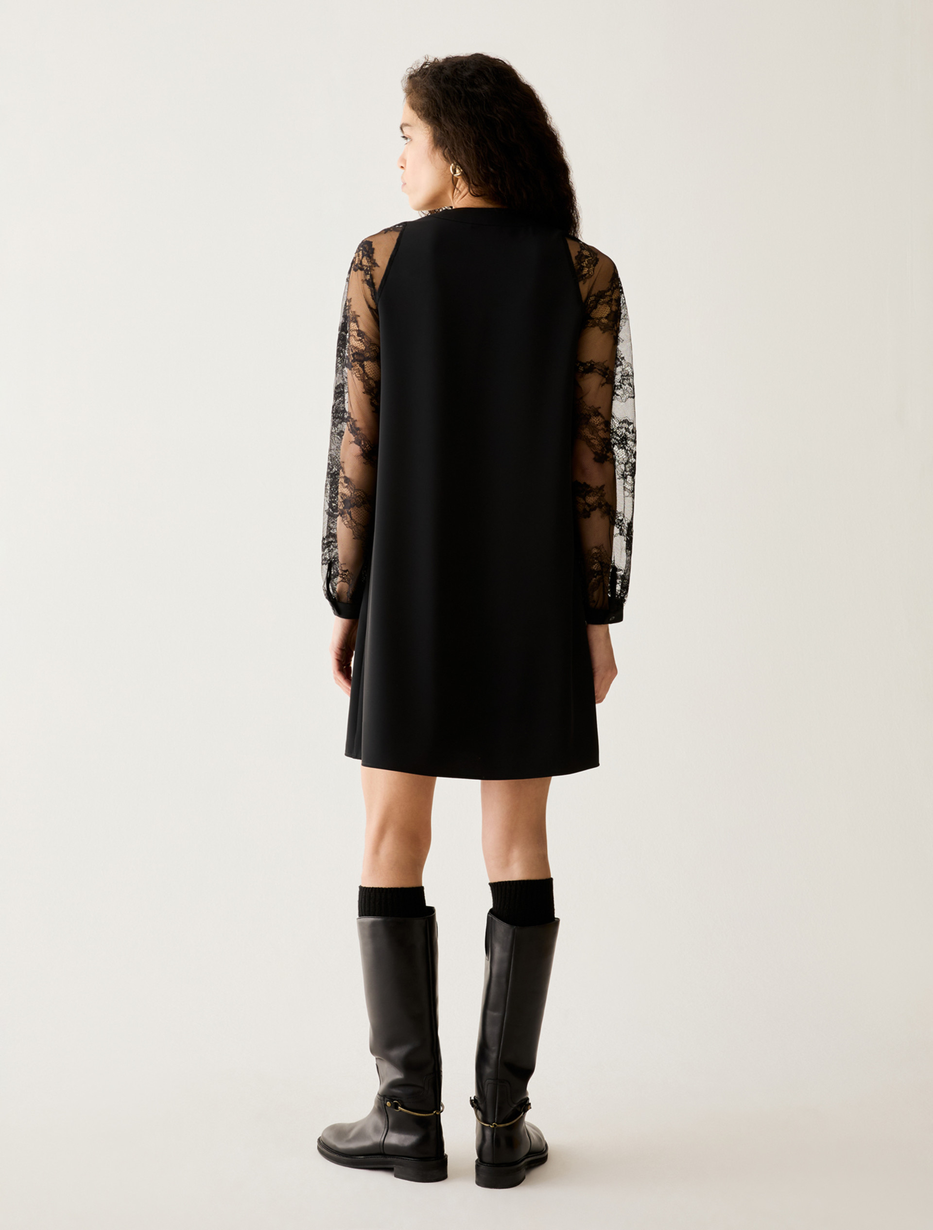 Twill and lace tunic dress - BLACK - Pennyblack - 3