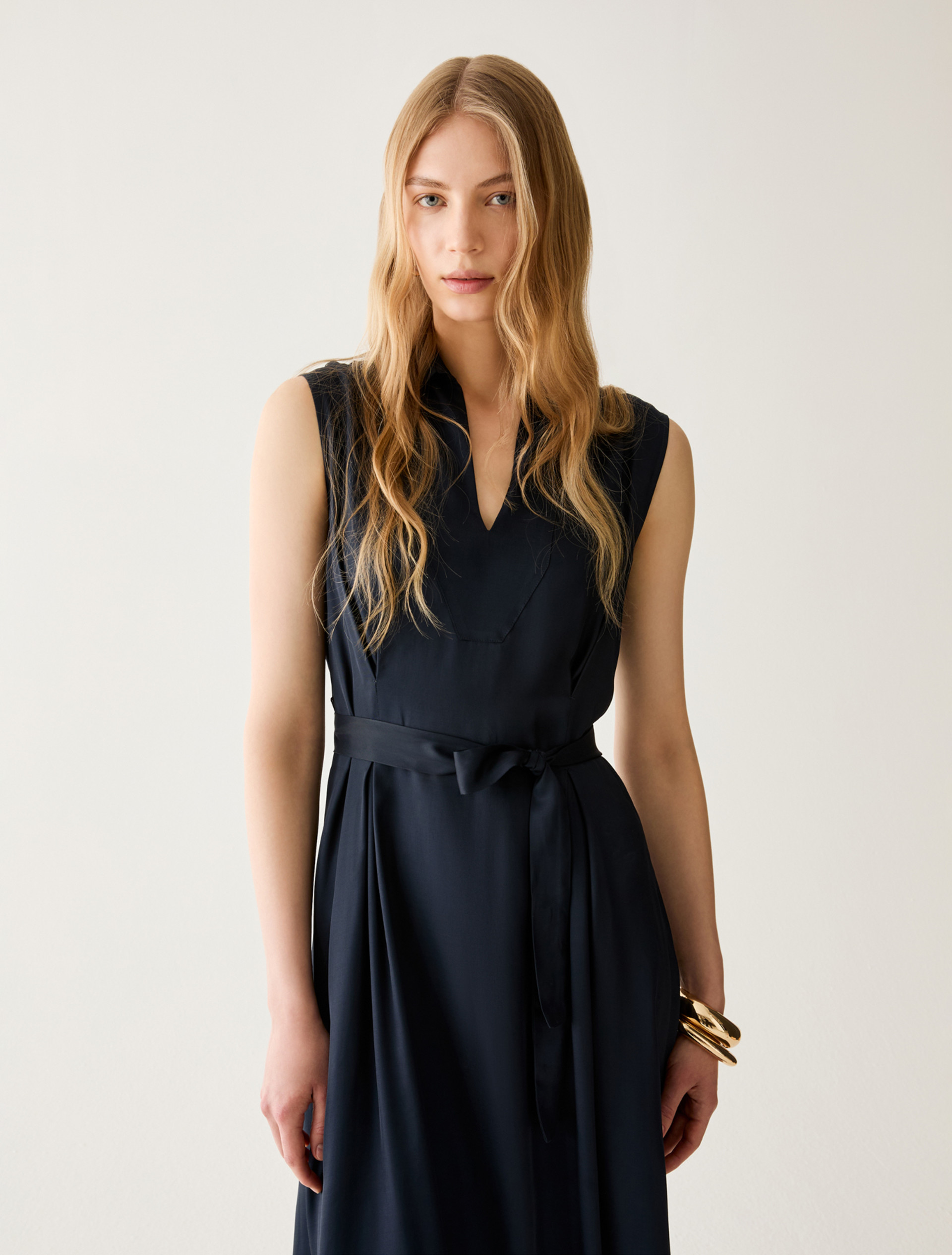 Fluid twill midi dress - NAVY - pennyblack
