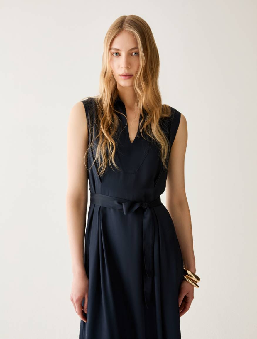 Fluid twill midi dress - NAVY - Pennyblack - 4