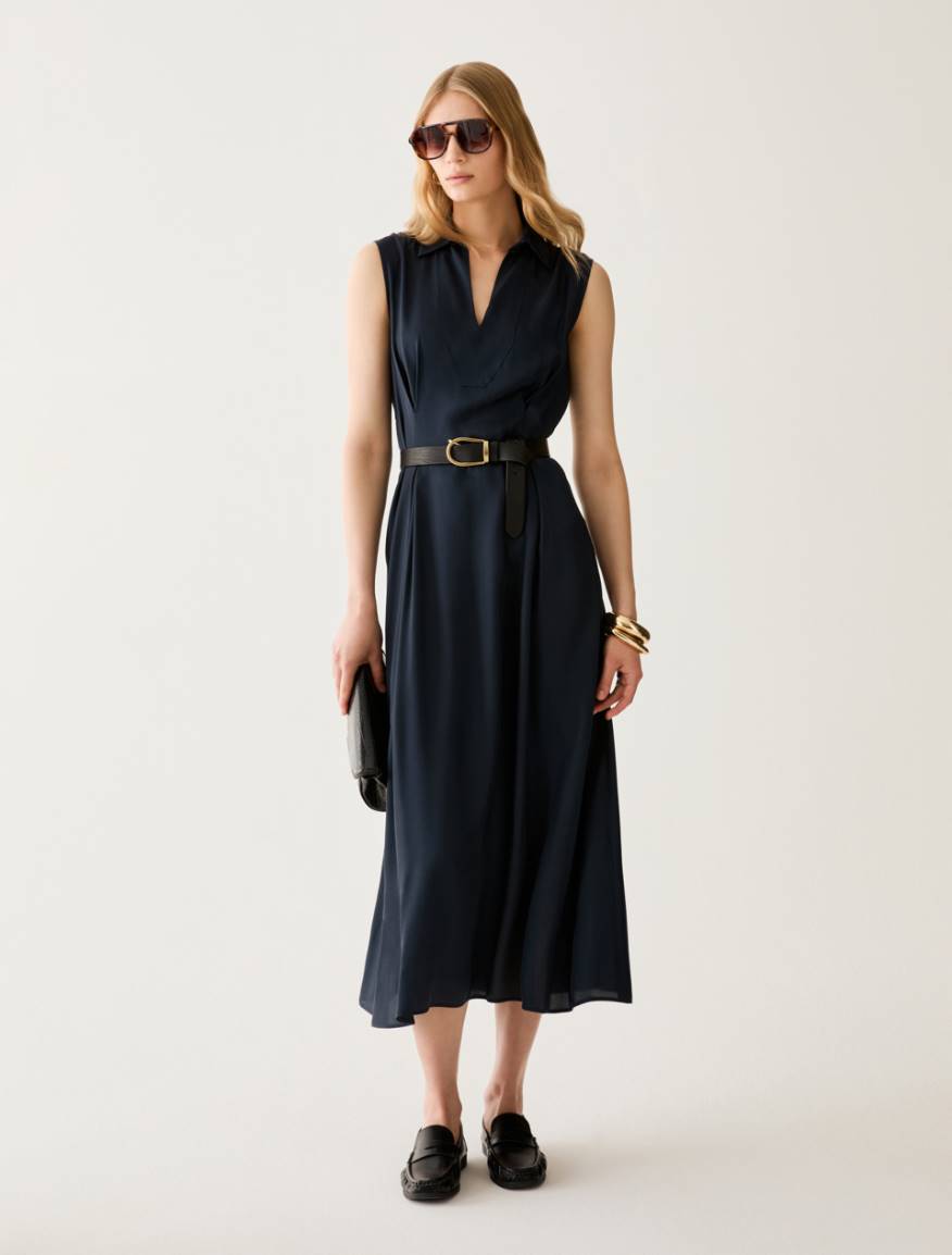 Fluid twill midi dress - NAVY - Pennyblack - 5