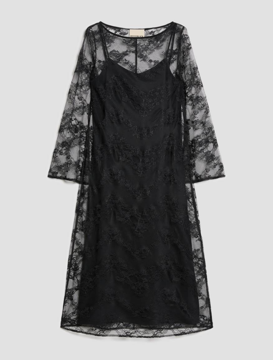 2-in-1 lace and twill dress - BLACK - Pennyblack - 2