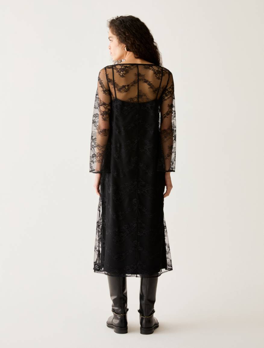2-in-1 lace and twill dress - BLACK - Pennyblack - 3