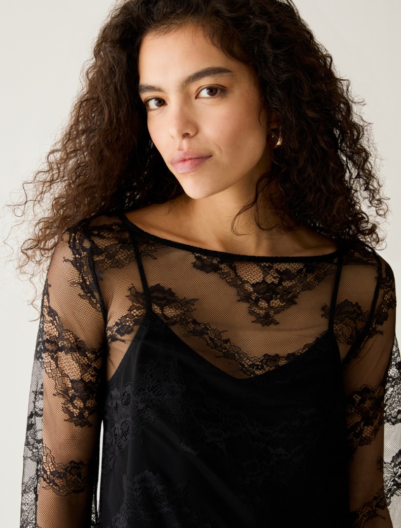 2-in-1 lace and twill dress - Pennyblack - 4