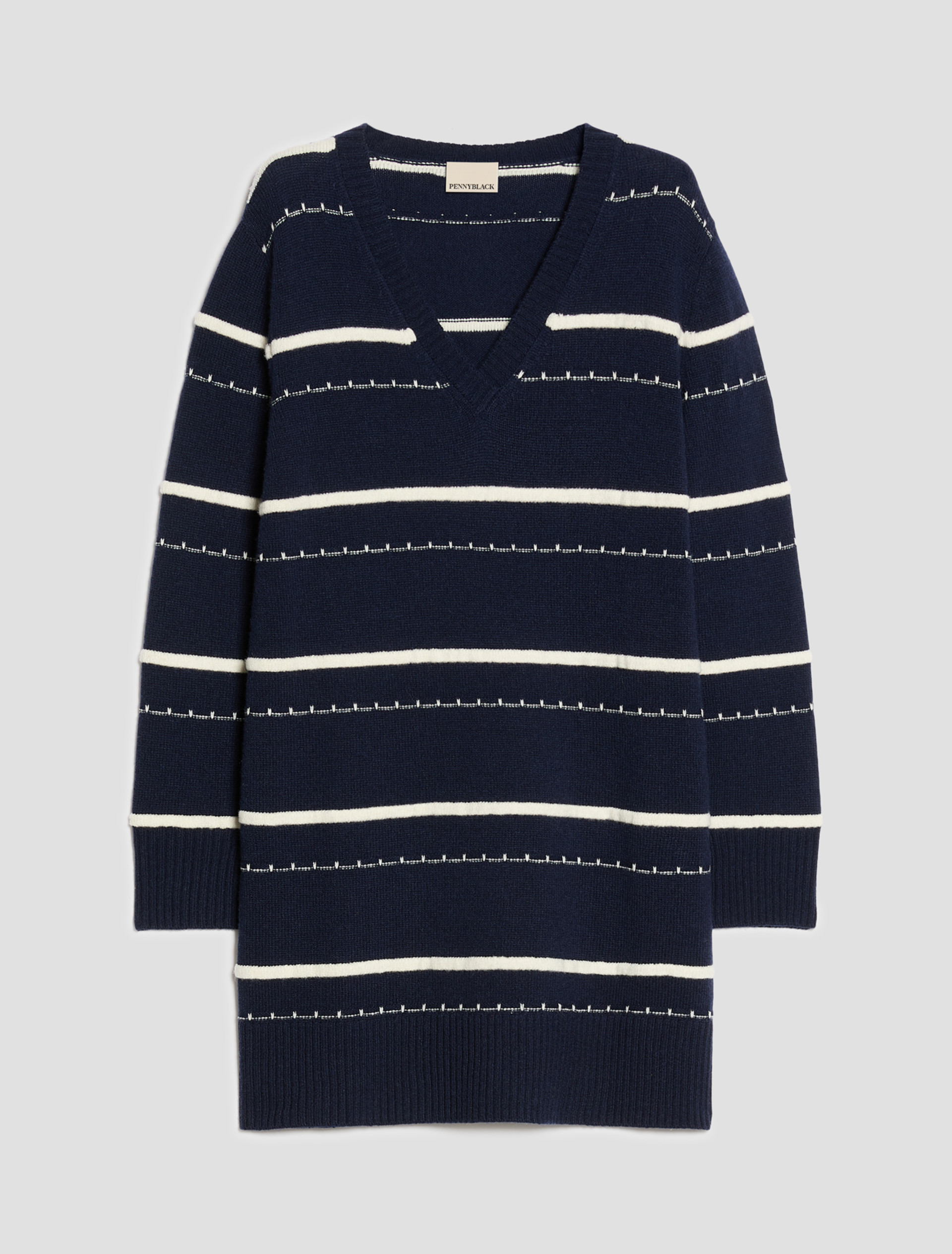 3D-striped knit dress - NAVY - Pennyblack - 2