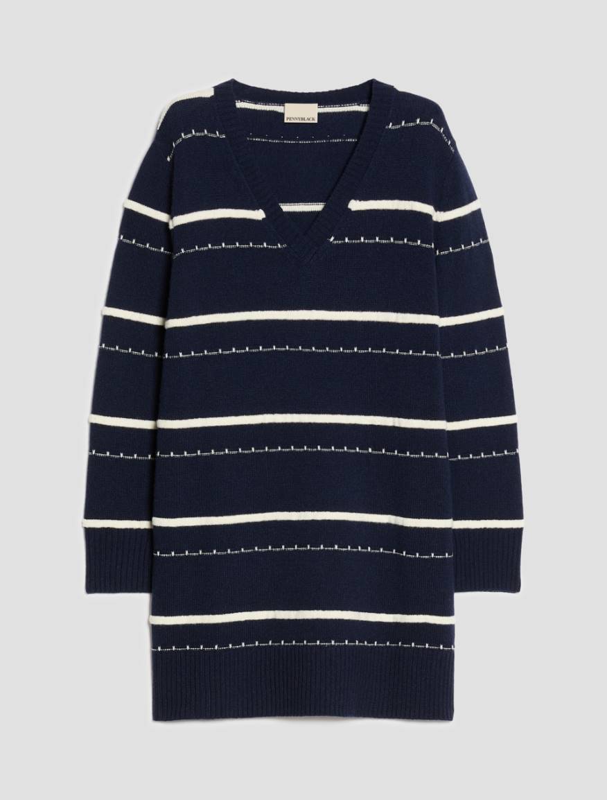 3D-striped knit dress - NAVY - Pennyblack - 2