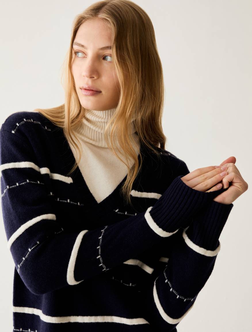 3D-striped knit dress - NAVY - Pennyblack - 4