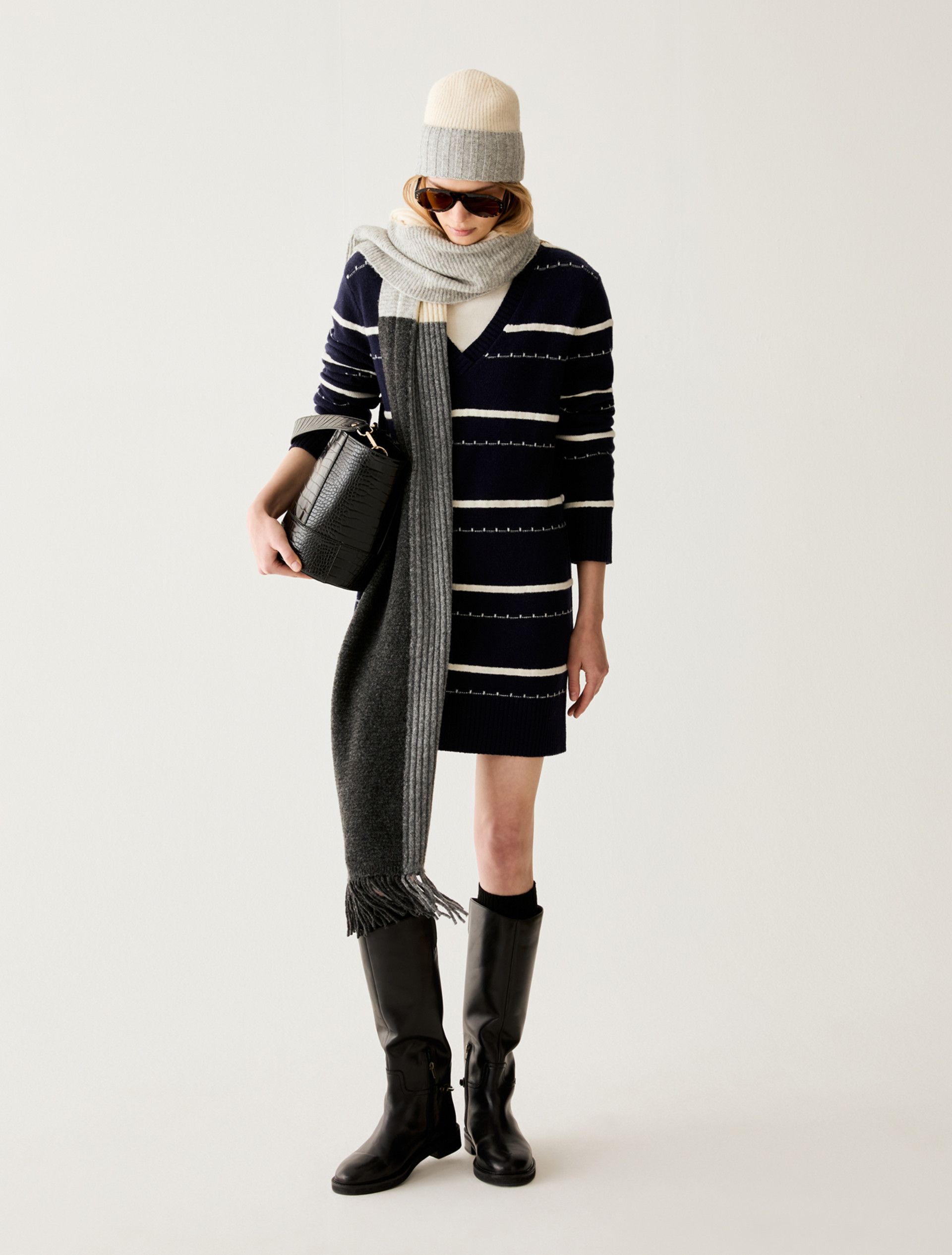 3D-striped knit dress - NAVY - Pennyblack - 5