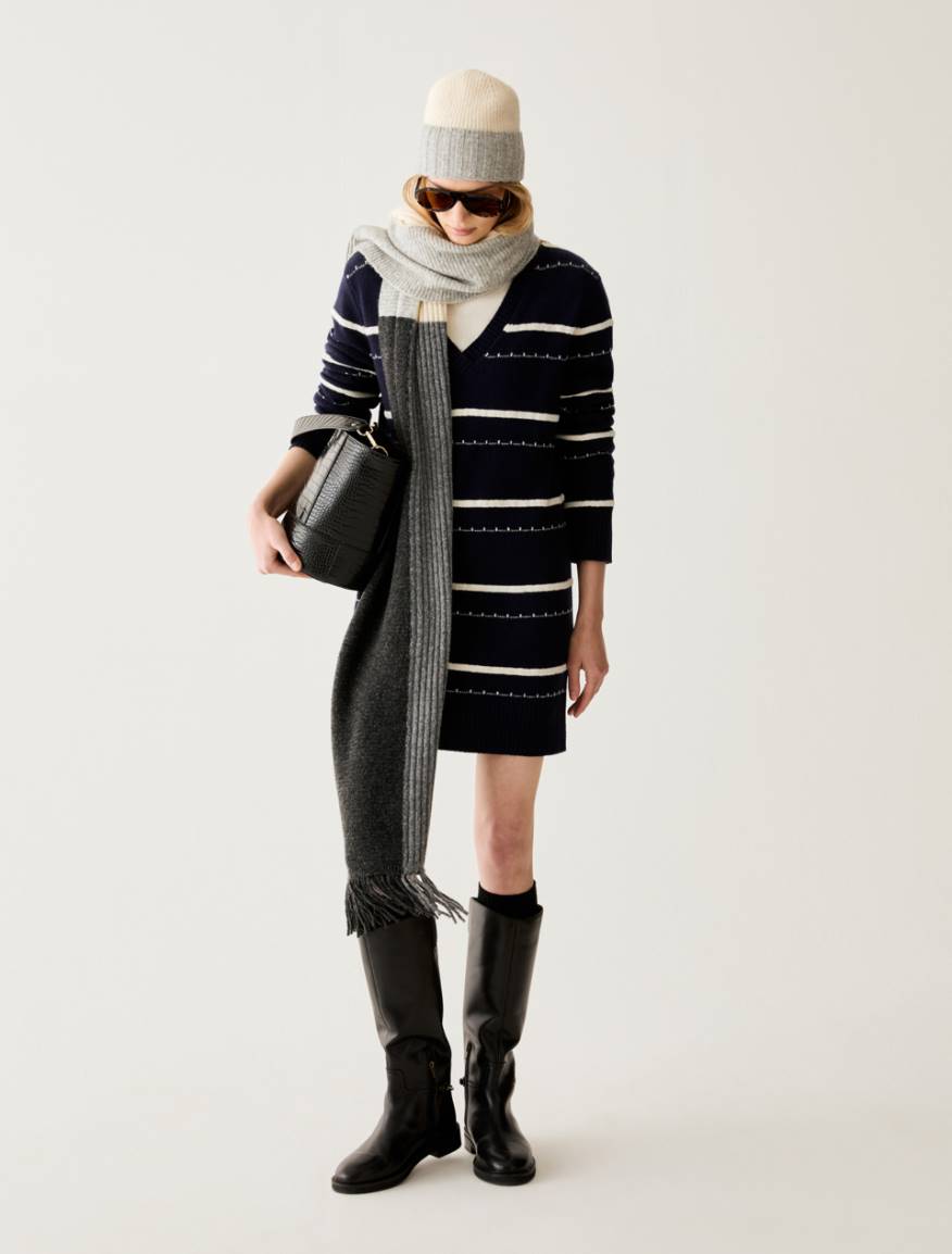 3D-striped knit dress - NAVY - Pennyblack - 5
