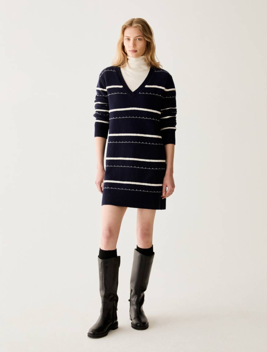 3D-striped knit dress - NAVY - Pennyblack