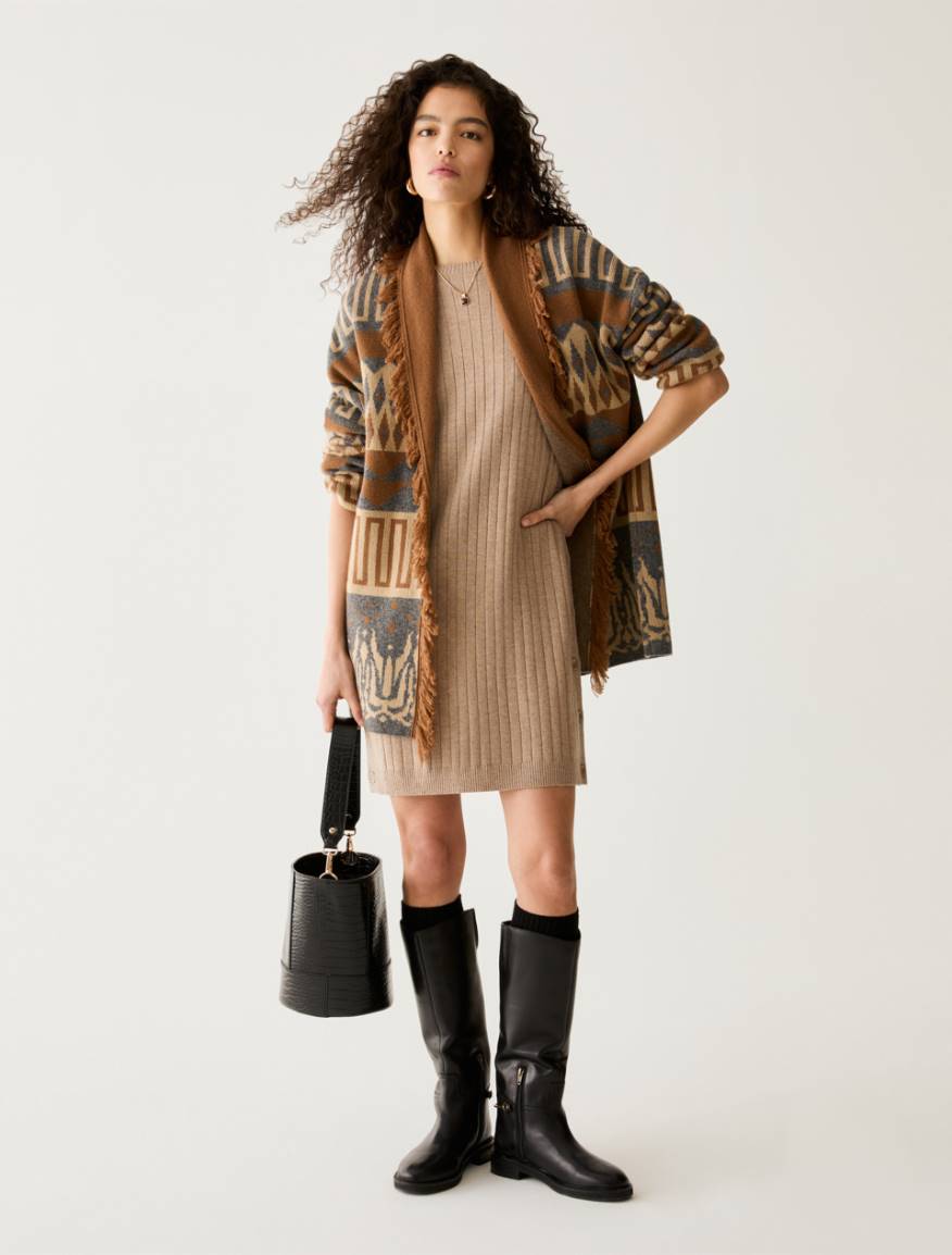 Rib-knit dress - HAZELNUT BROWN - Pennyblack - 5