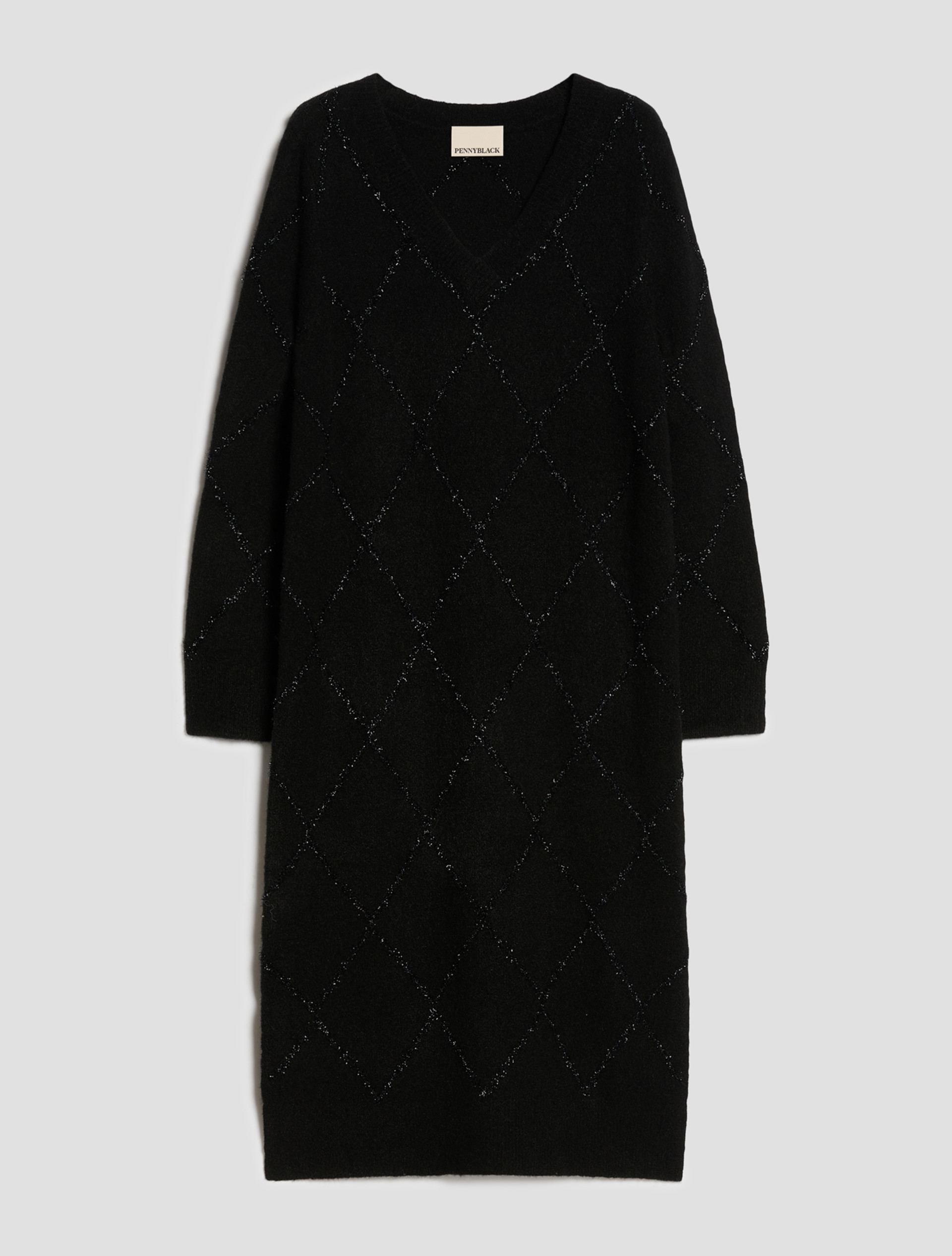 Argyle lamé knit dress - BLACK - Pennyblack - 2