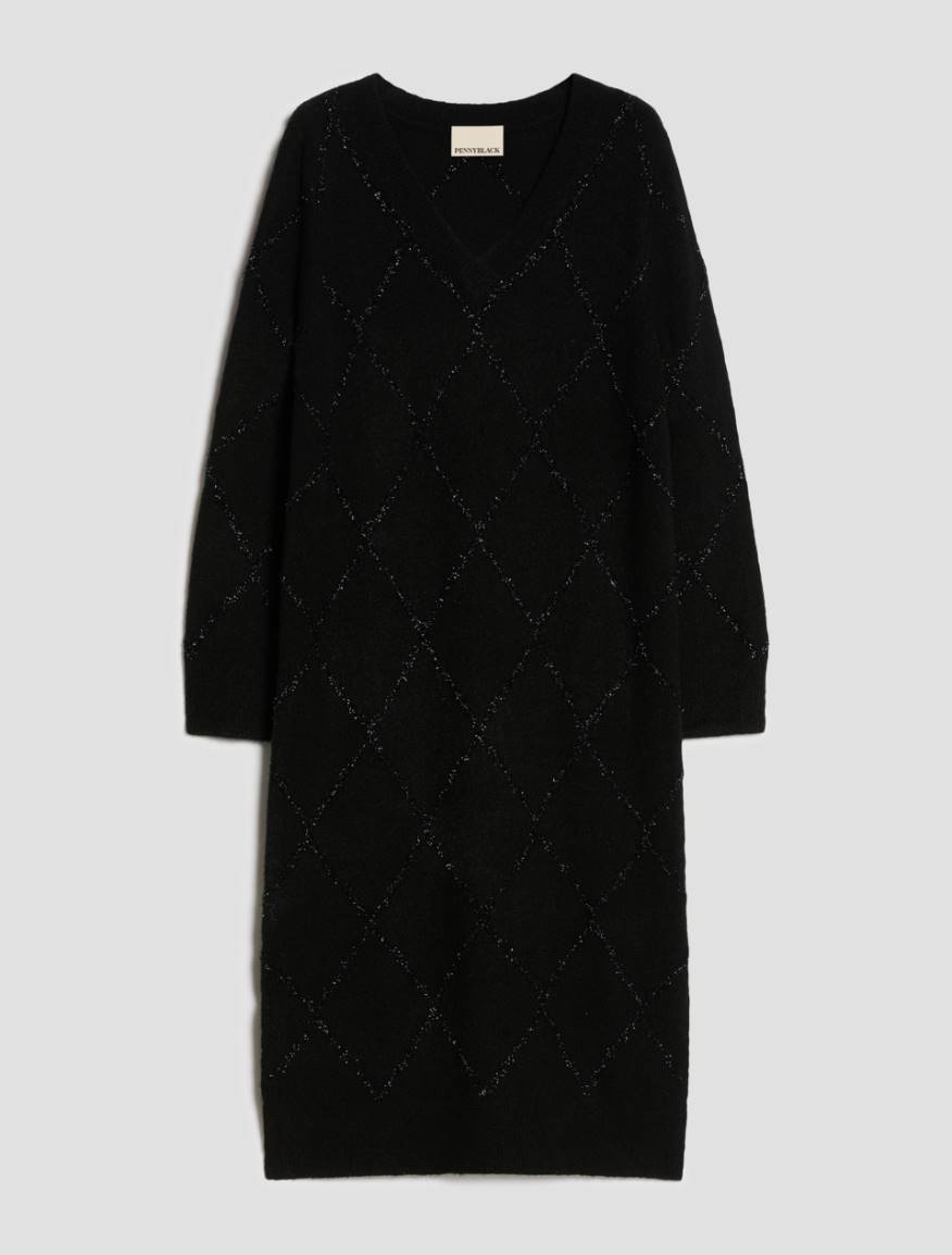 Argyle lamé knit dress - BLACK - Pennyblack - 2