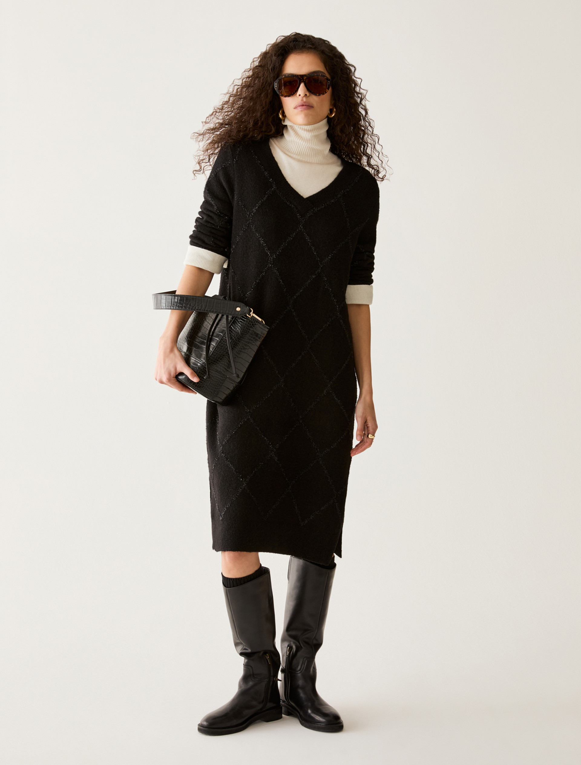 Argyle lamé knit dress - BLACK - Pennyblack - 5