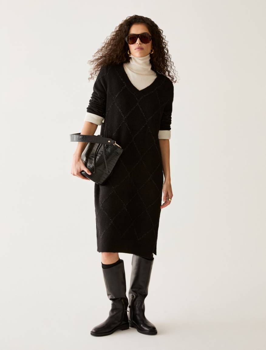 Argyle lamé knit dress - BLACK - Pennyblack - 5