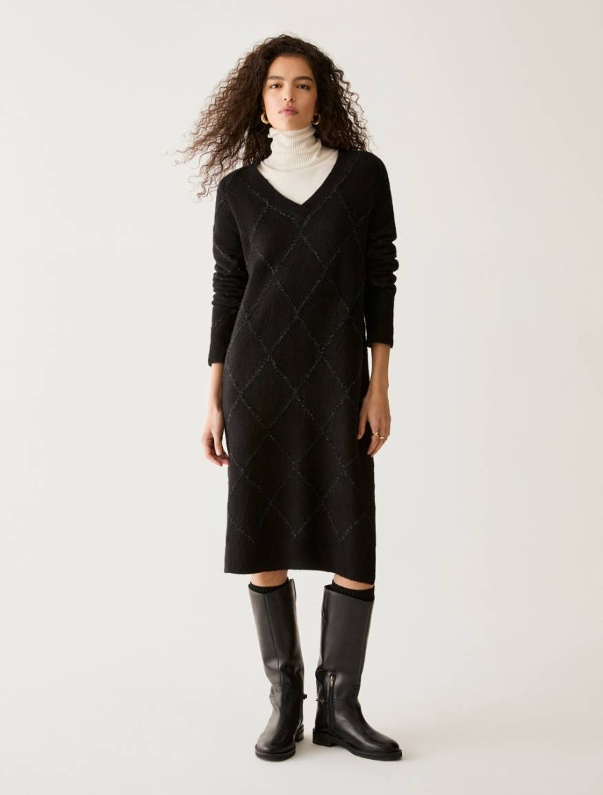 Argyle lamé knit dress - BLACK - Pennyblack