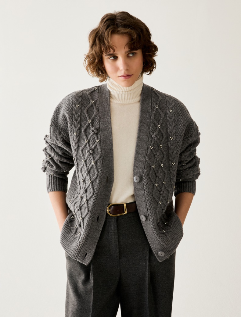 Diamond-knit and rhinestone cardigan - Pennyblack