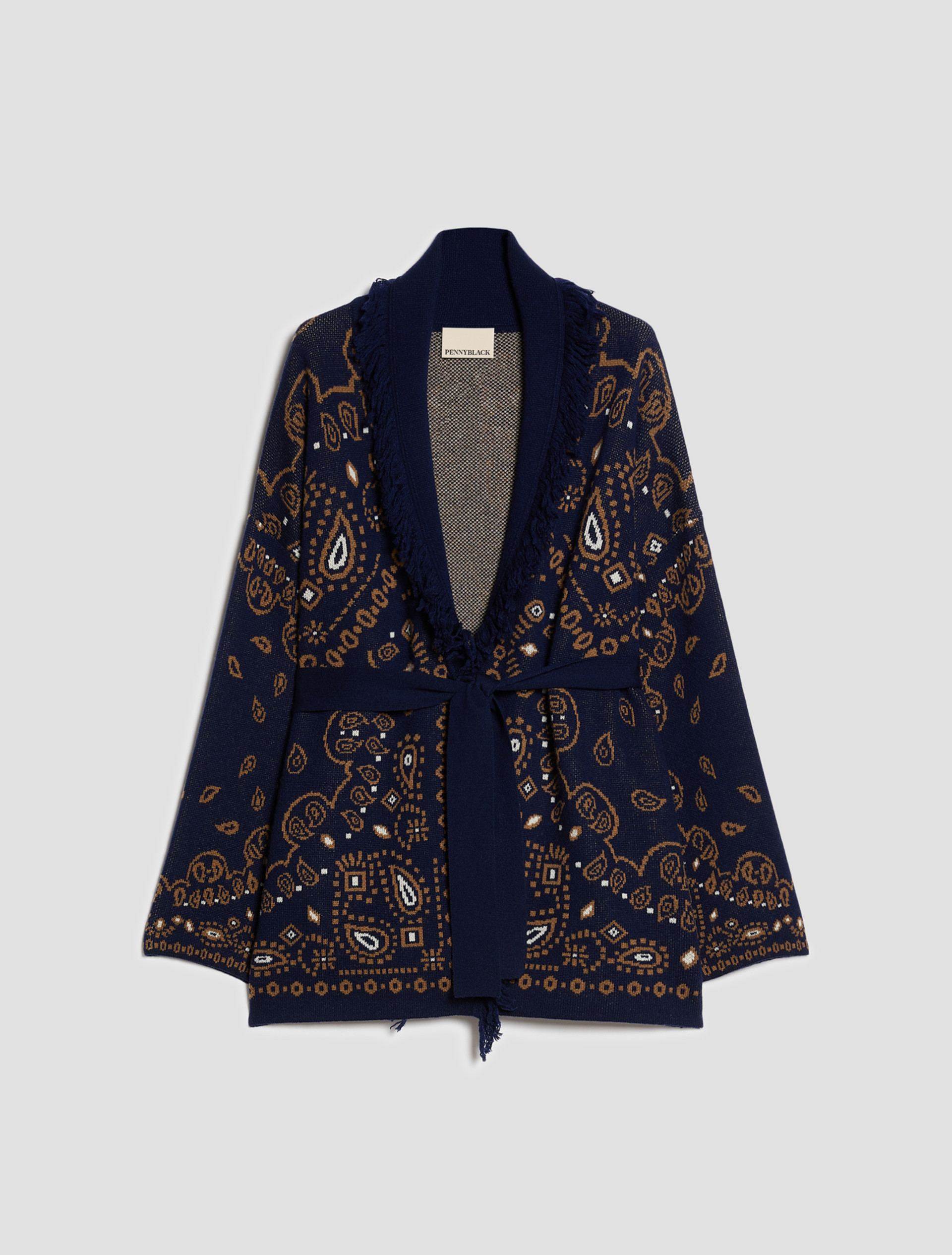 Fringed jacquard cardigan - NAVY - Pennyblack - 2