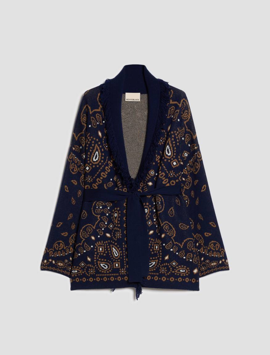 Fringed jacquard cardigan - NAVY - Pennyblack - 2