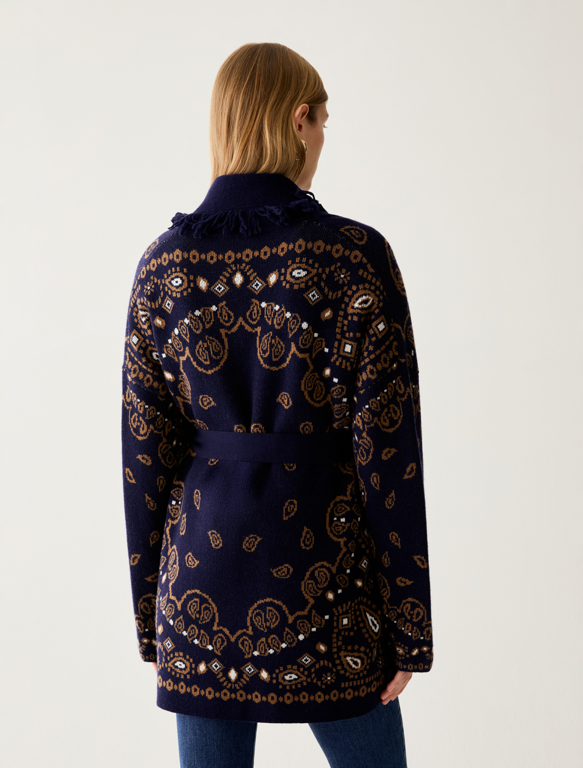 Fringed jacquard cardigan - NAVY - Pennyblack - 3