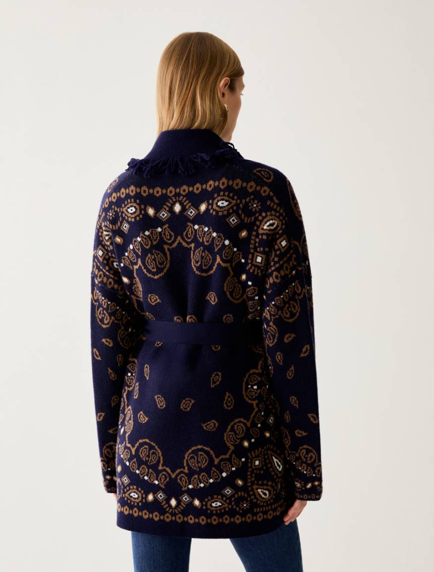 Fringed jacquard cardigan - NAVY - Pennyblack - 3